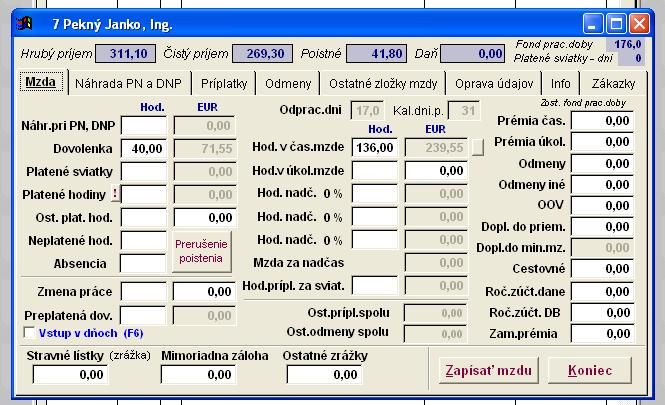 Výpočet mzdy v programe Mzdy TP SOFT